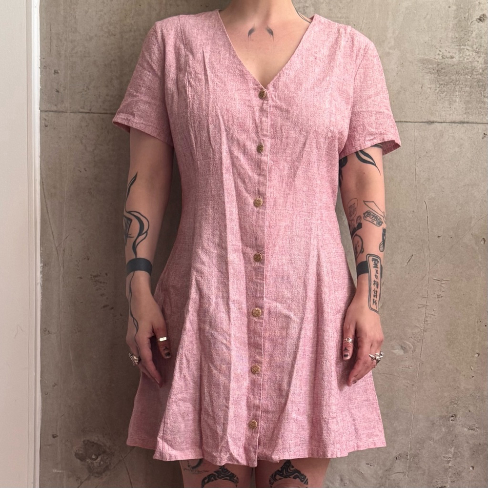 Red Linen Tie-Waist Mini Dress